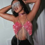 Clubwear Rhinestone Tassel Sexy Tank Tops Backless Halter